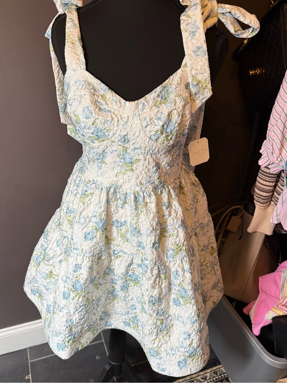 NWT ALTARD STATE Blue Floral Tie-Shoulder Sundress